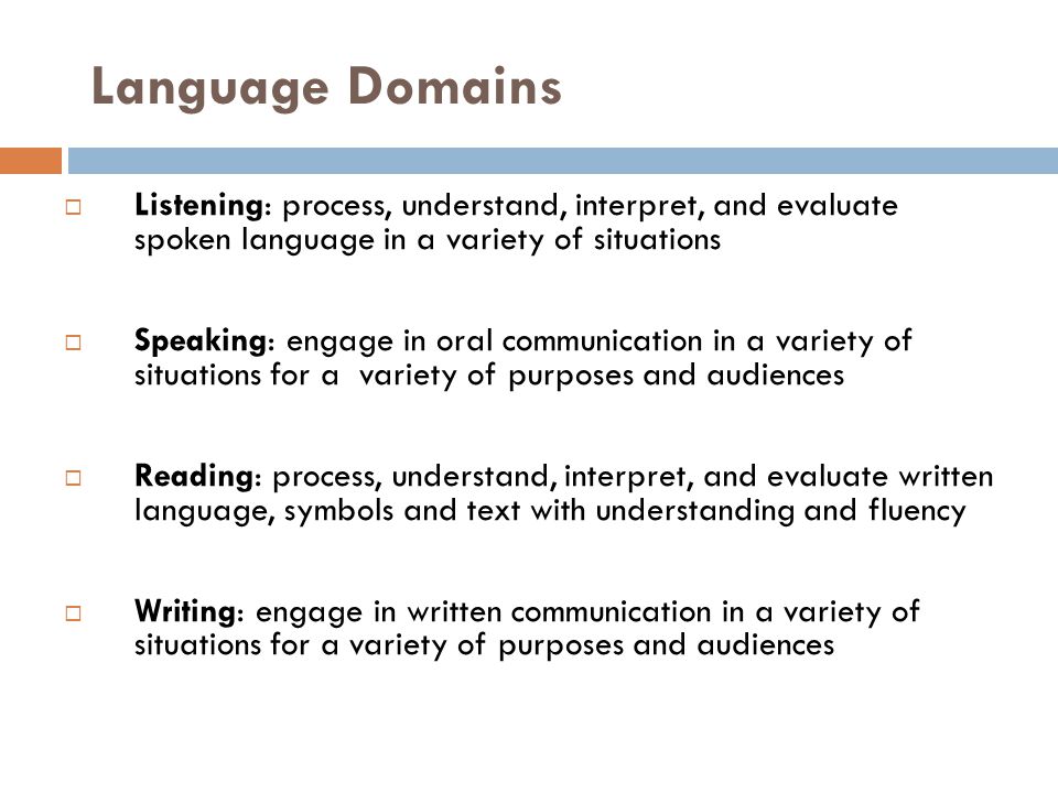 the linguistic domains are listening speaking reading writing and thinking
